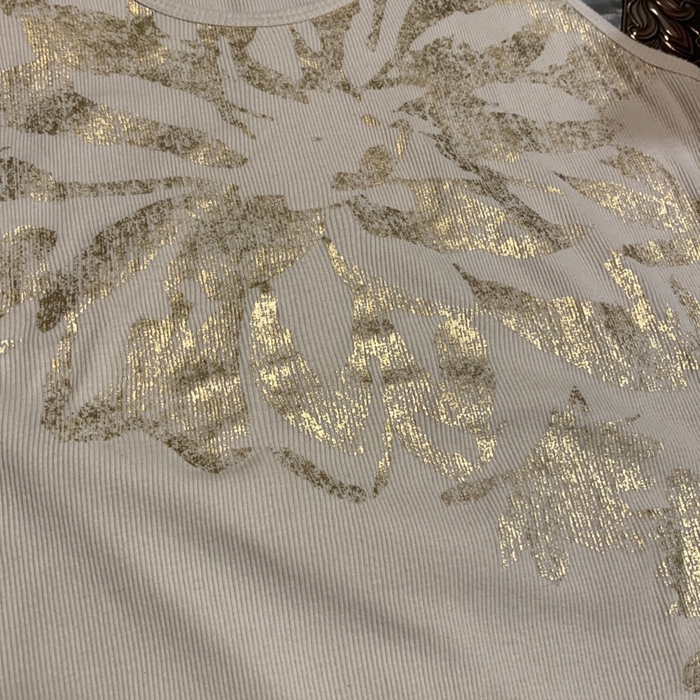 🌹Retro The Limited • Women's Beige & Gold Floral Perfect Tank Top - Picture 6 of 8